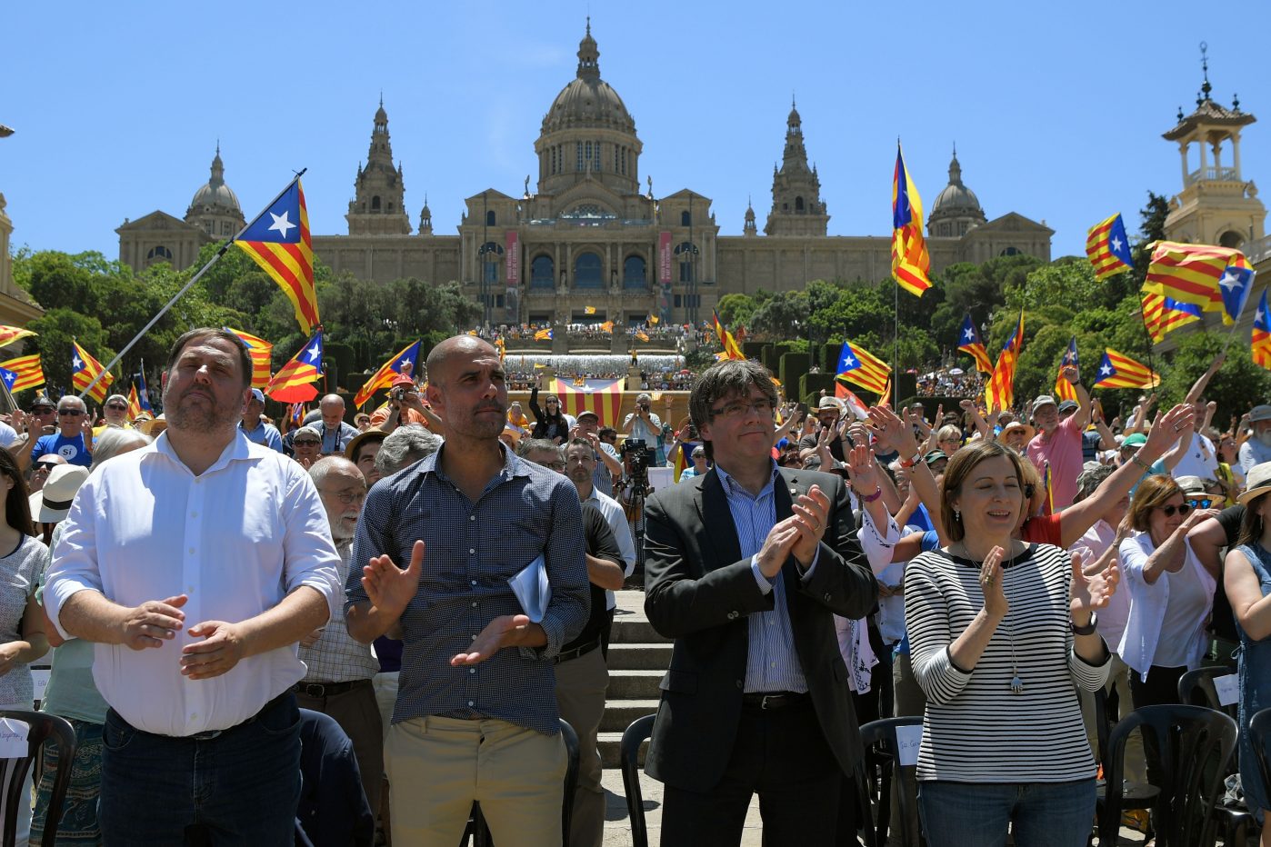 Pep Guardiola and Carles Puigdemont celebrating the independence of the Catalans