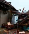 A house is damaged by strong wind that is considered to be tornado in Ichihara