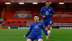 Mason Mount celebrates his goal against Liverpool in Thursday's Premier League fixture