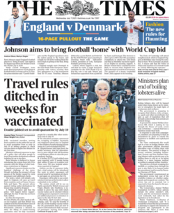 The Times – Travel rules ditched for fully vaccinated arriving in England