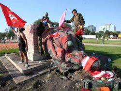 Queen Victoria statue toppled in Canada amid anger at deaths of Indigenous children