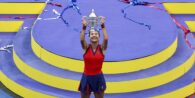 US open Champion Emma celebrates her victory on an emotional night in New York