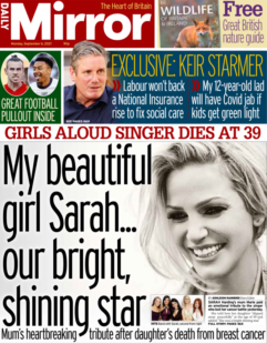 The Daily Mirror – ‘My beautiful girl Sarah… our bright shining star’