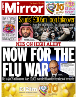 Daily Mirror – ‘Now for the flu war’