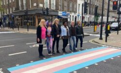 Trans pedestrian crossing unveiled in London to show ‘everyone is welcome’