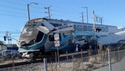 Plane hit by train after crashing on train tracks in California