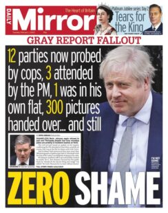 Daily Mirror – Sue Gray report fallout – Zero Shame