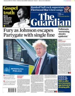 The Guardian – Fury as Johnson escapes Partygate with single fine