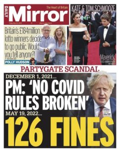 Daily Mirror – Partygate scandal: 126 fines