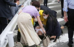 GUNNED DOWN Ex-Japanese PM Shinzo Abe, 67, fighting for life after being shot twice during speech in bloody assassination attempt