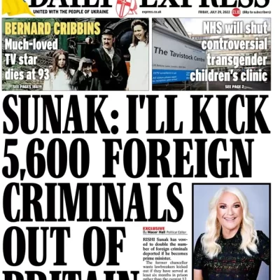 Daily Express - Sunak: I’ll kick 5,600 foreign criminals out of Britian