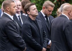 Declan Donnelly carries brother Dermott’s coffin into church ahead of funeral