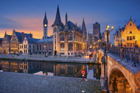 The country of northwestern Europe - Belgium with an image of its medieval architecture.