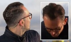 Moment BBC Kyiv reporter forced to take cover as Russian bomb flies over his head