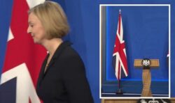 ‘Aren’t you going to say sorry?’ Truss heckled as she flees briefing after eight minutes