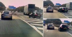 Moment driver cheats death after risky last-minute motorway manoeuvre