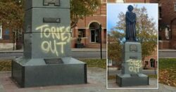 Margaret Thatcher statue vandalised with ‘Tories out’ graffiti