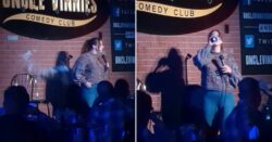 Moment Donald Trump supporter hurls beer can at comedian and she chugs it