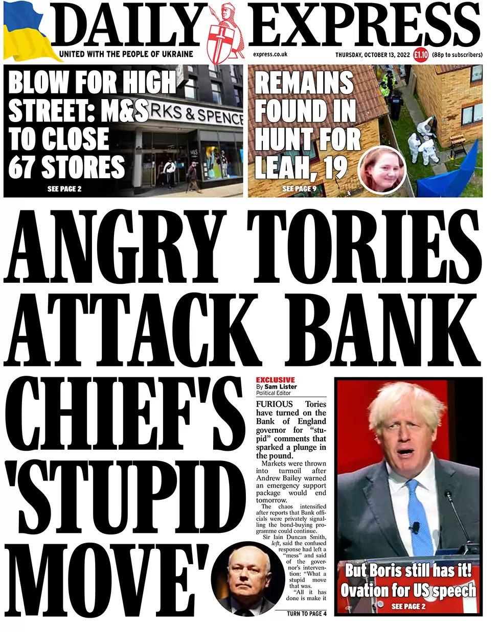 Daily Express - Angry Tories attack Bank chief’s ‘stupid move’