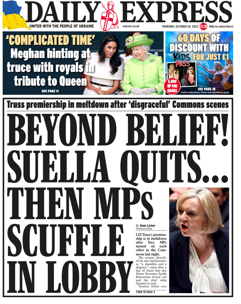 Daily Express - Beyond belief! Suella quits … then MPs scuffle in the lobby