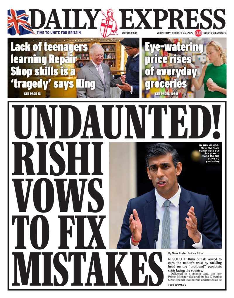 Daily Express - Undaunted Rishi vows to fix mistakes 