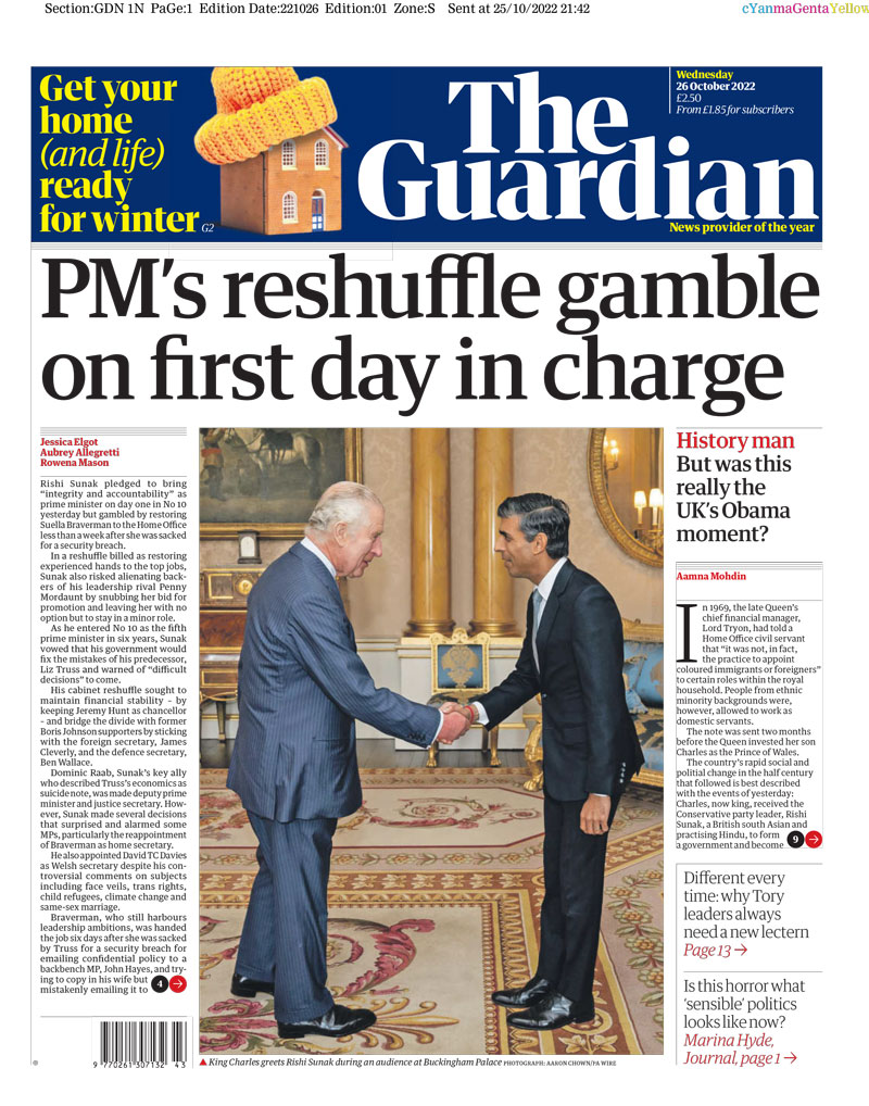 The Guardian - PM’s reshuffle gamble on first day in charge