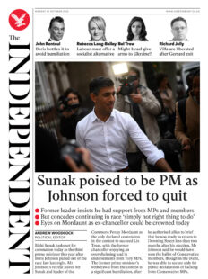 The Independent – Sunak poised to be PM as Johnson forced to quit