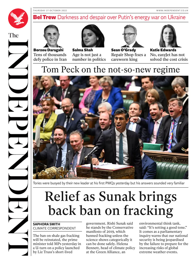 The Independent - Relief as Sunak brings back ban on fracking