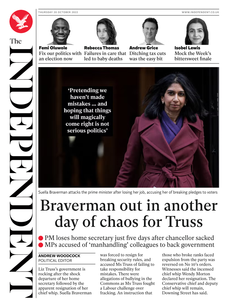 The Independent - Braverman out in another day of chaos for Truss 