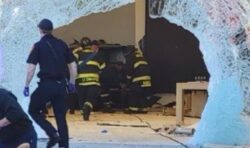 Car leaves gaping hole in Apple store window after crashing at ‘full speed’