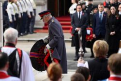 King Charles lays first poppy wreath at Cenotaph since death of the Queen