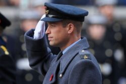 William lays his first poppy wreath as Prince of Wales as Kate watches