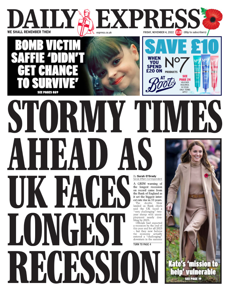Daily Express - Stormy times ahead as UK faces longest recession