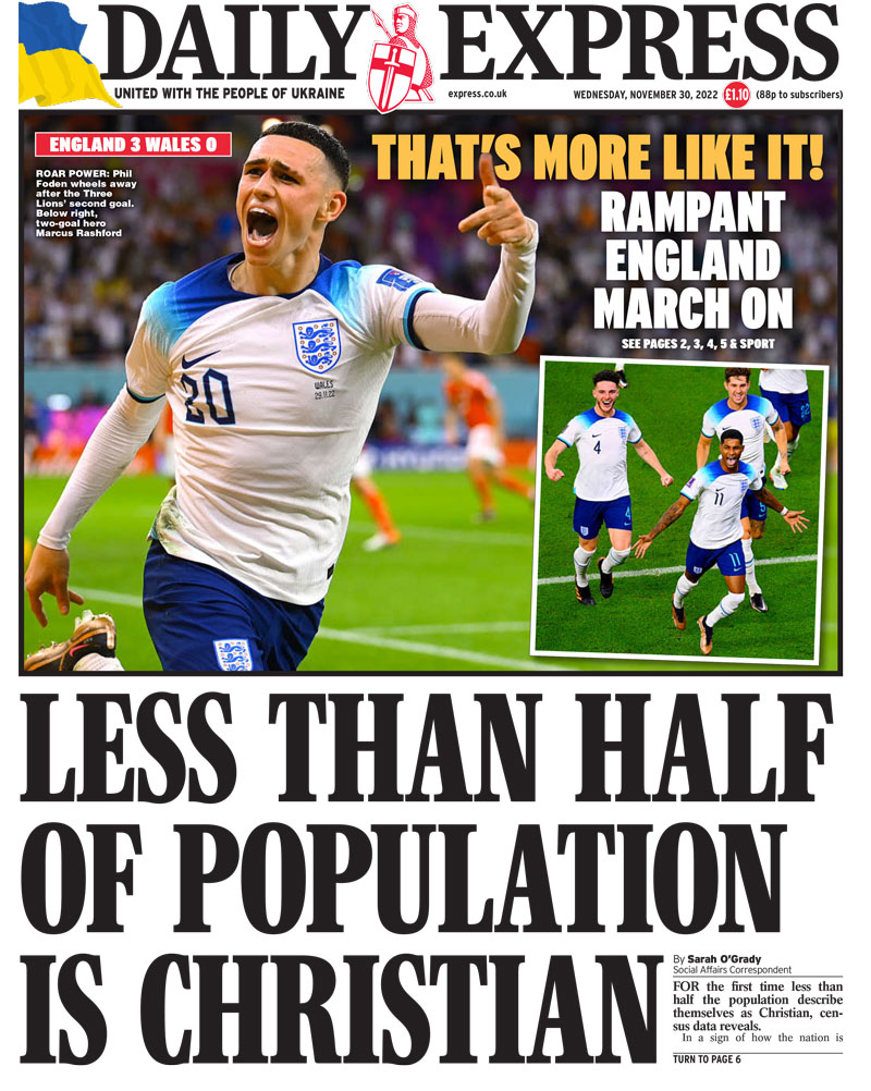 Daily Express - Less than half the population is Christian