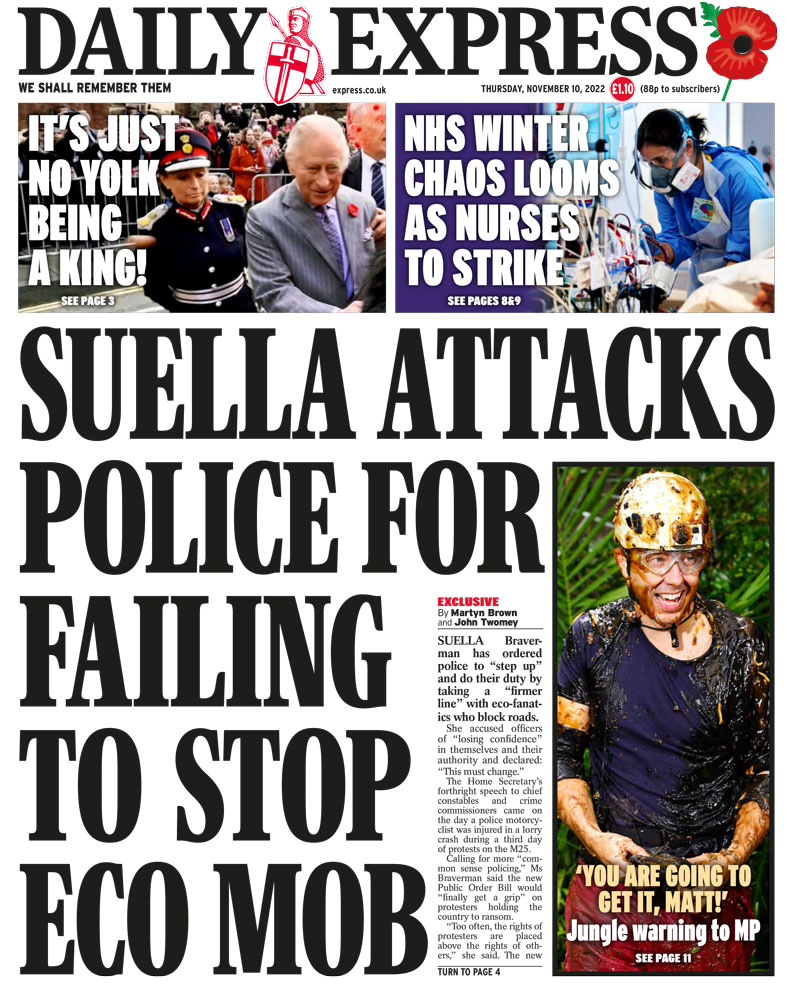 Daily Express - Suella attacks police for failing to stop eco mob