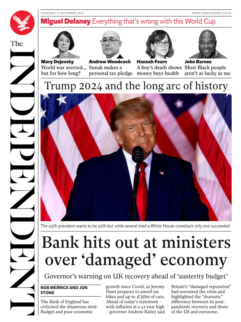 The Independent - Bank hits out at ministers over damaged economy