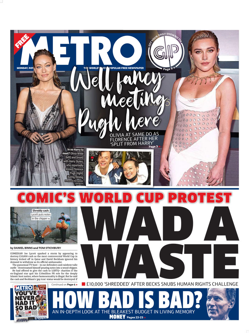 Metro - World Cup protest - wad a waste