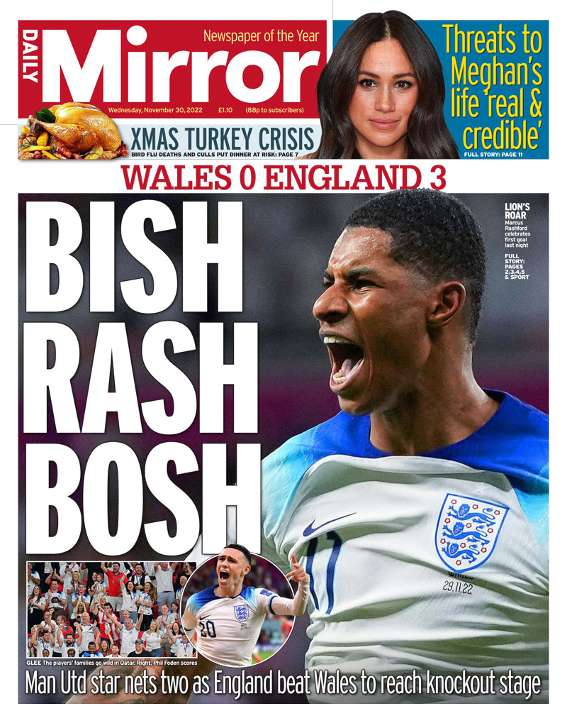 Daily Mirror - England 3 Wales 0 - Bish, Rash, Bosh 
