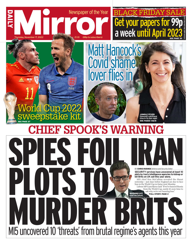 Daily Mirror - Spies foil Iran plots to murder Brits