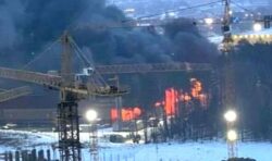 Devastating plume of smoke fills sky after Moscow shopping centre goes up in flames