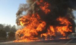 M6 closed northbound as car transporter erupts into flames in Cheshire