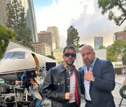 Bad Bunny teases WWE return as he meets boss Triple H for lunch next to private jet after announcing music hiatus