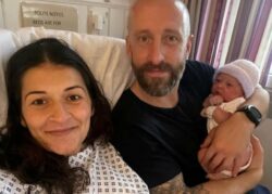 Baby born two weeks late shares birthday with both her parents