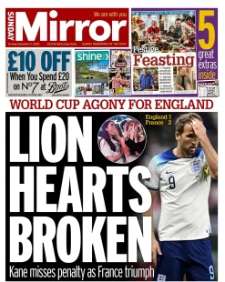 Sunday Mirror – Lion hearts broken 