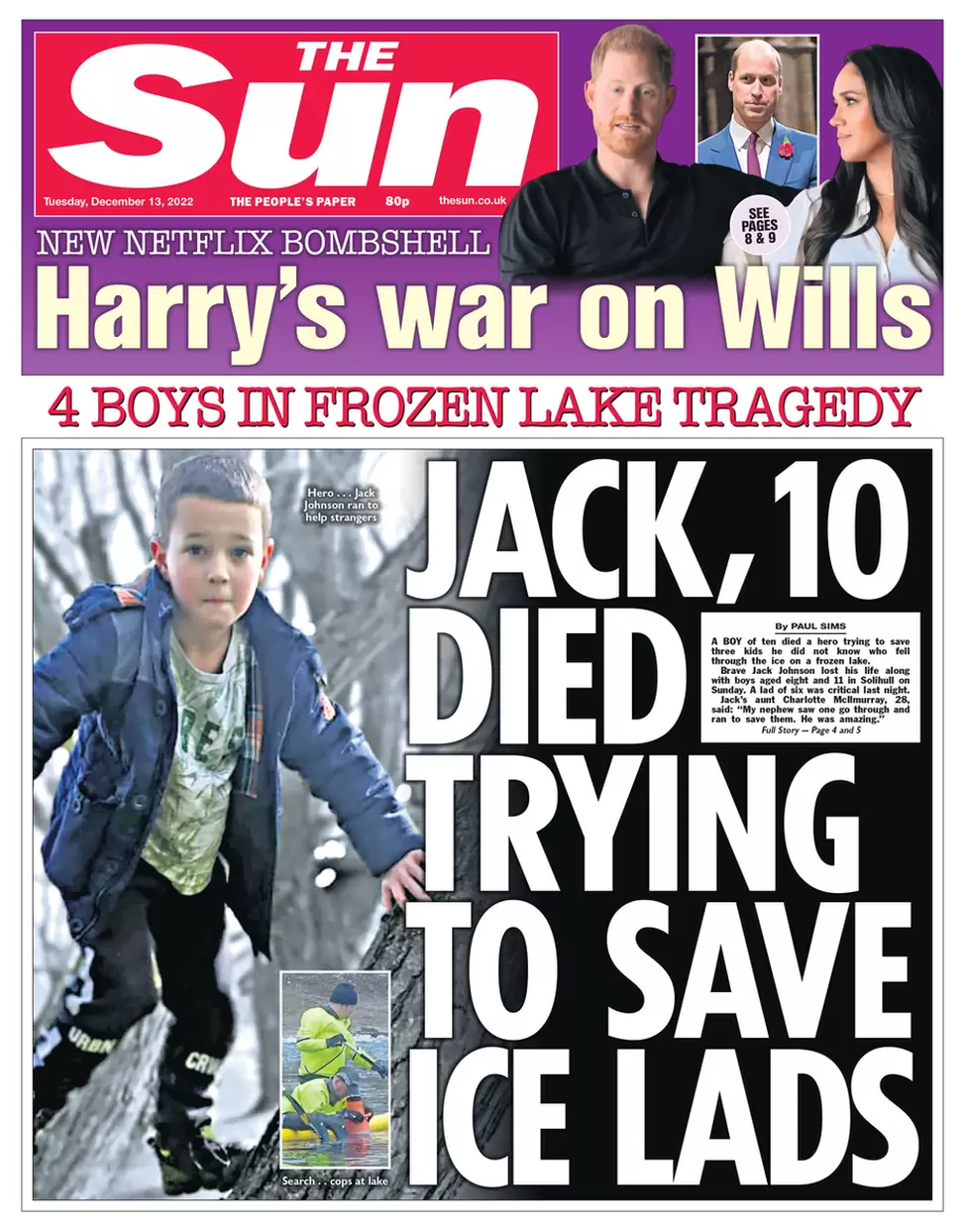 The Sun - Jack, 10, died trying to save ice lads