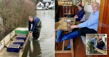 Flooded country pub where you have to BYOB (that’s Bring Your Own Boat)