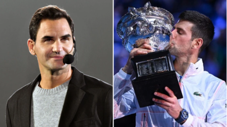 Roger Federer congratulates Novak Djokovic after he wins Australian Open and equals Rafael Nadal record