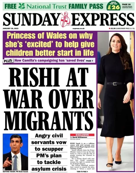 Sunday Express – Rishi at war over migrants 