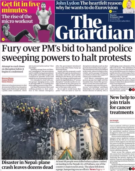 The Guardian – Fury over PM’s bid to hand police sweeping powers to halt protests 