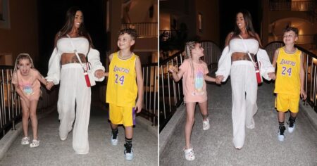 Katie Price grins as she enjoys night out in Thailand with her youngest kids Bunny, 8, and Jett, 9